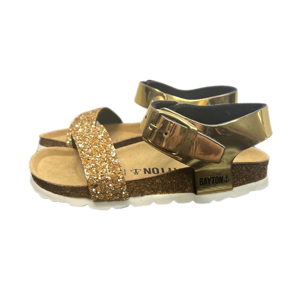 Bayton Tyche Gold Glitter Cork Sole Girls Toddler Adjustable Sandals Size 8.5 - Picture 4 of 5